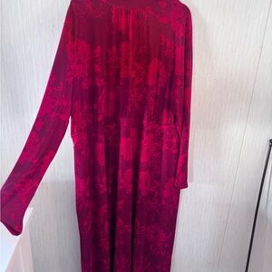 Lane Bryant Red Floral Long Sleeve Dress